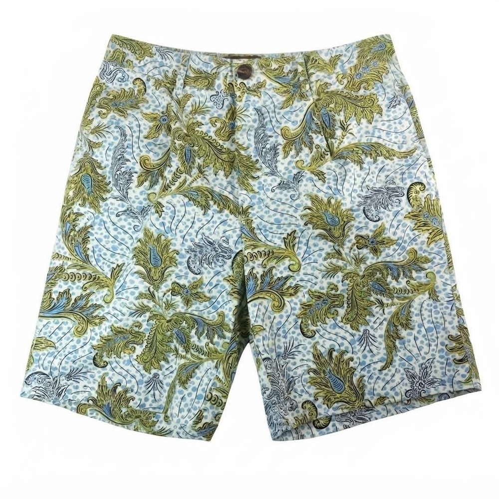 Houston White Mens 32 Chino Shorts Paisley Floral Blue Green Printed Stretch